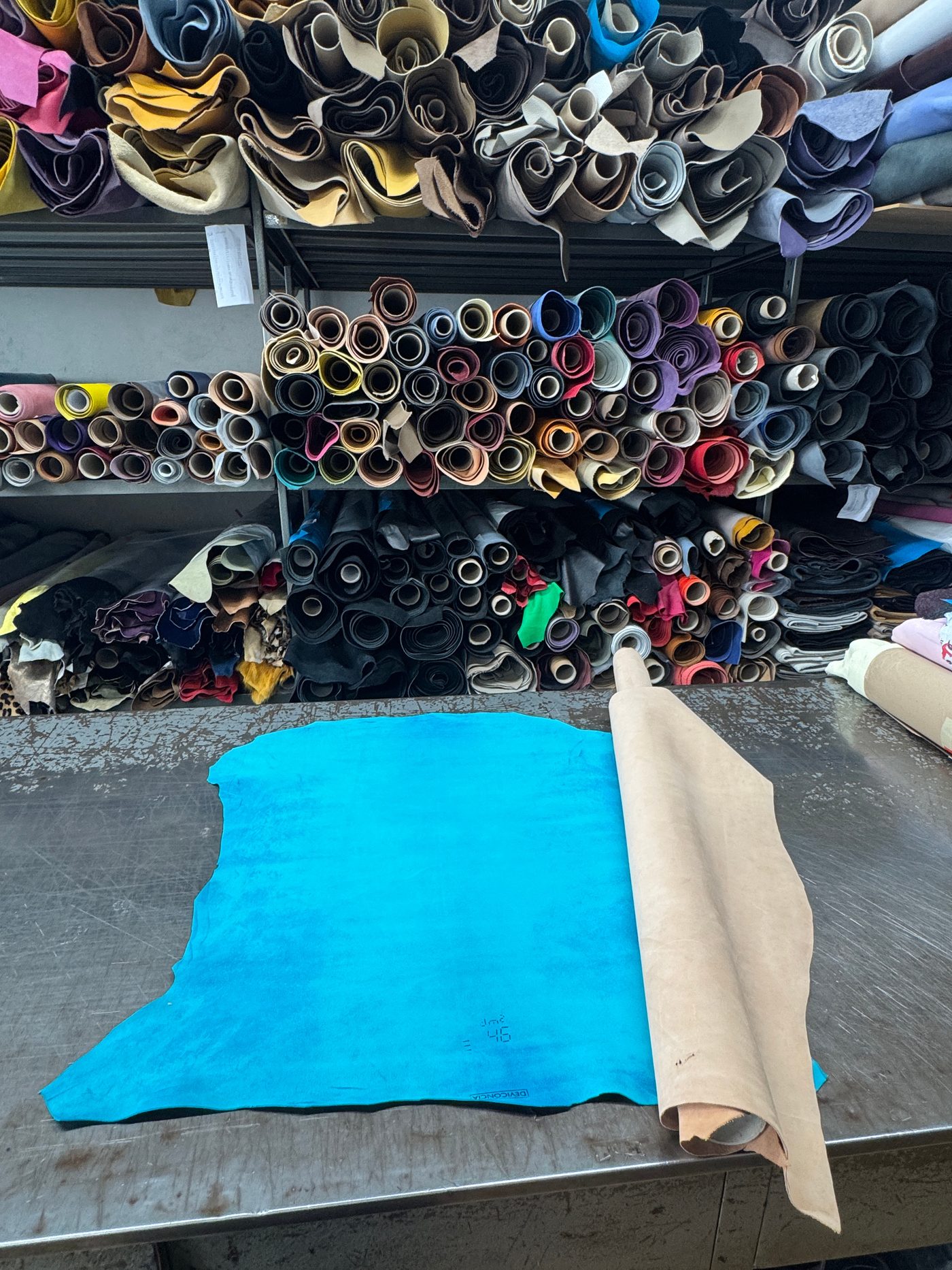 Rolls of vegetable-tanned leather in the Florence atelier